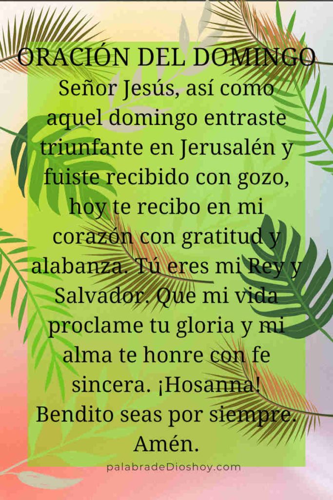 Oración del día de hoy domingo 13 de abril de 2025 5 Imagen con oración cristiana del domingo 13 de abril de 2025 inspirada en Juan 12:12-18 sobre la entrada triunfal de Jesús