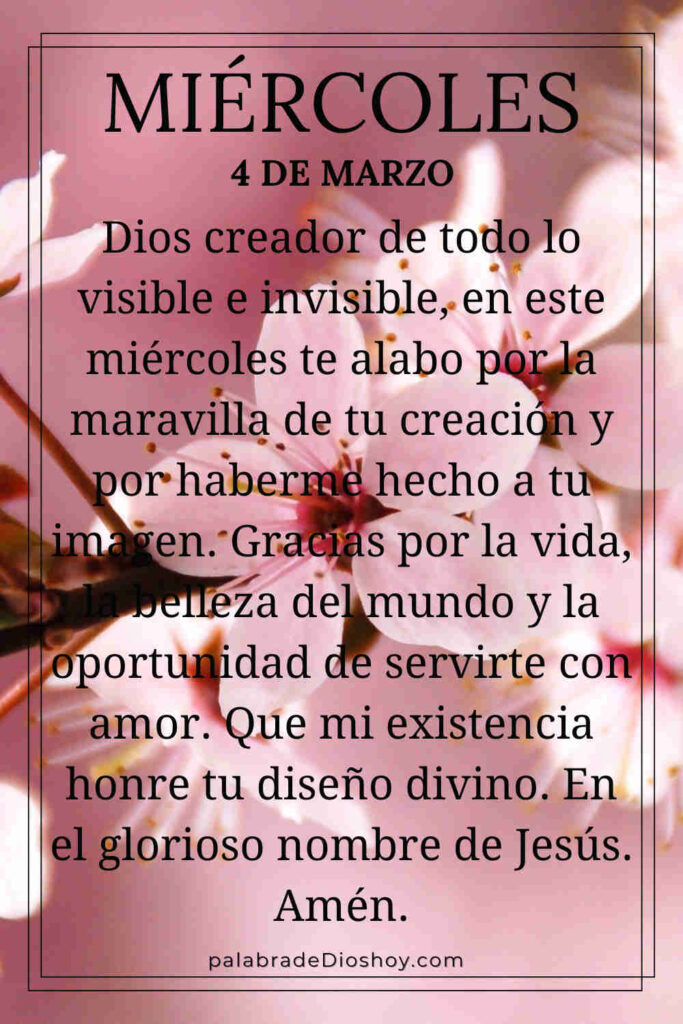 Oración cristiana inspiracional del miércoles 4 de marzo de 2026 sobre la creación según Génesis 1:27