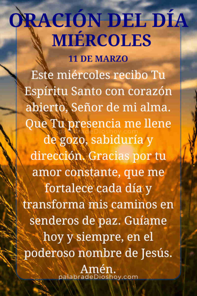 Oración cristiana sobre el Espíritu Santo inspirada en Romanos 14:17 para el miércoles 11 de marzo de 2026