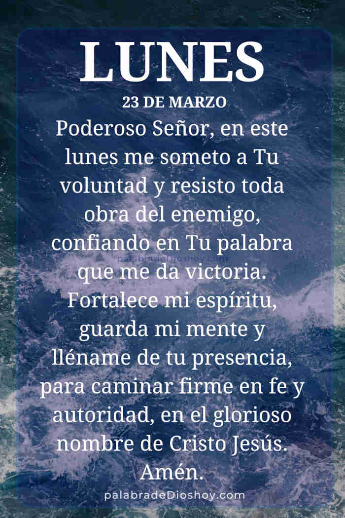 Oración cristiana inspiracional sobre guerra espiritual con Santiago 4:7 para lunes 23 de marzo de 2026