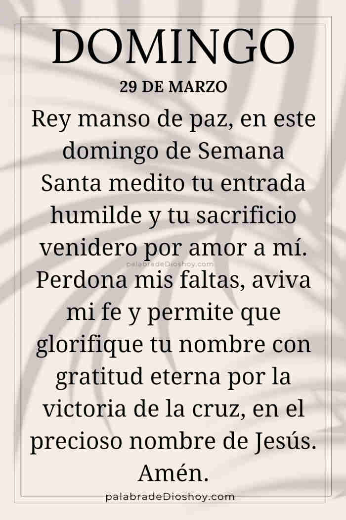 Oración cristiana sobre Semana Santa con Mateo 21:5 para domingo 29 de marzo de 2026