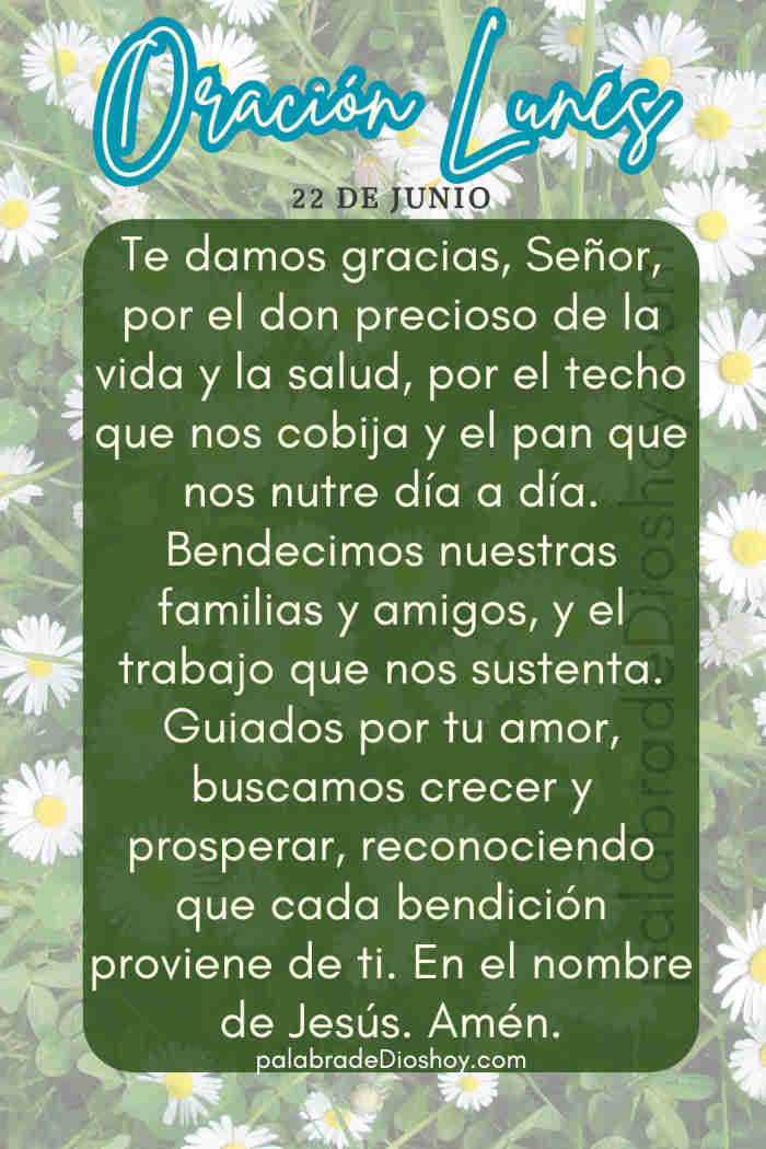 Oración cristiana de agradecimiento para el lunes 22 de junio basada en Mateo 15:36.